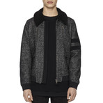 Shearling-Trimmed Wool Jacket // Charcoal + Black (XL)