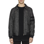 Shearling-Trimmed Wool Jacket // Charcoal + Black (XL)