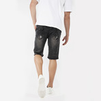 Distressed Stone Wash Denim Shorts // Black (L)