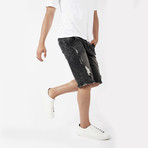 Distressed Stone Wash Denim Shorts // Black (L)