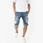 Distressed Stone Wash Denim Shorts // Light Blue (M)