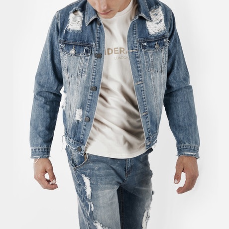 Distressed Stone Wash Denim Jacket  // Light Blue (XS)