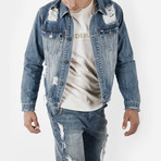 Distressed Stone Wash Denim Jacket  // Light Blue (S)