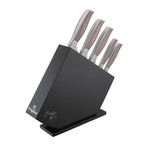 5 Piece Set + Black Wood Stand (Red Accented Handles)