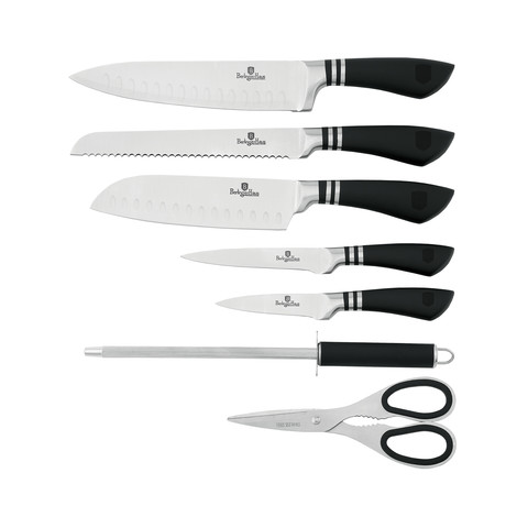 Infinity Collection // 7 Piece Set + Knife Stand (White Accented Handles)