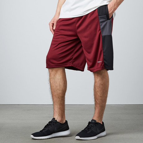 Blocked Panel Basketball Short // Burgundy (S)