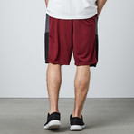 Blocked Panel Basketball Short // Burgundy (M)