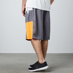 Blocked Panel Basketball Short // Charcoal (XL)