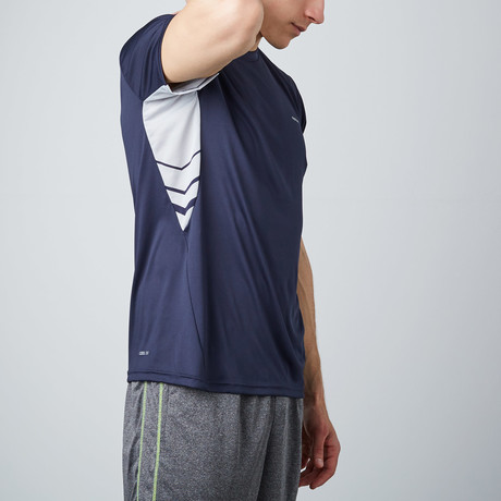 Chevron Blocked T-Shirt // Navy + Putty Grey (S)