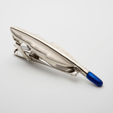 Feather Tie Clip // Silver + Blue