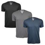 Tri-Blend V-Neck Tee // Vintage Black + Navy + Grey // Pack of 3 (L)