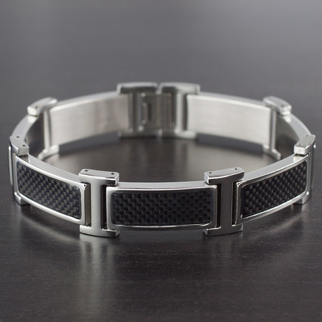 Stainless Steel + Carbon Fiber Inlay Link Bracelet
