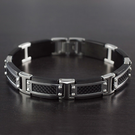 Stainless Steel + Framed Carbon Fiber Inlay Link Bracelet
