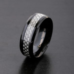 Crucible High Polished Stainless Steel + Carbon Fiber Ring // Black + Grey (Size 7)