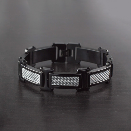 Crucible Stainless Steel + Carbon Fiber Inlay Link Bracelet // Black + Grey