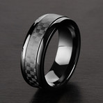 Crucible Polished Stainless Steel + Carbon Fiber Comfort Fit Ring // Black (Size 8)