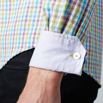 Mod Check Button-Up Shirt // Green + Teal (L)