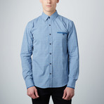 Gridded Button-Up Shirt // Blue (M)
