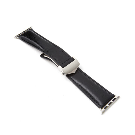 Ostrich Embossed Apple Watch Strap // Black (38mm-40mm // Space Black Stainless Steel Clasp)