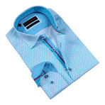 Eyelet Print Button-Up Shirt // Turquoise (S)