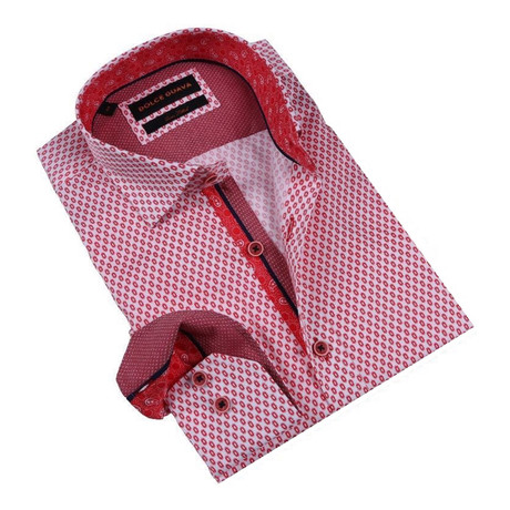Eyelet Print Button-Up Shirt // Red (L)