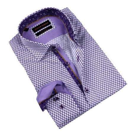 Eyelet Print Button-Up Shirt // Purple (S)