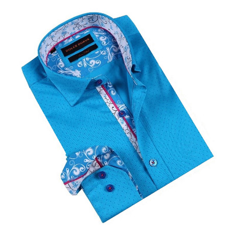 Retro Vine Cuff Button-Up Shirt // Turquoise (S)