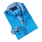 Retro Vine Cuff Button-Up Shirt // Turquoise (3XL)