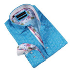 Floral Cuff Button-Up Shirt // Turquoise (L)