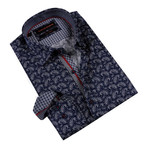 Dotted Paisley Button-Up Shirt // Navy (S)