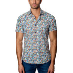 Multi Print Short Sleeve Button-Up Shirt // White (3XL)