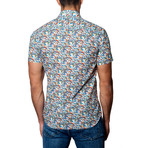 Multi Print Short Sleeve Button-Up Shirt // White (S)
