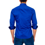 Office Stripe Placket Button-Up Shirt // Royal Blue (S)