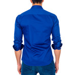 Square Plaid Placket Button-Up Shirt // Medium Blue (S)