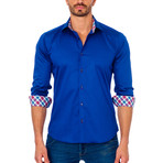 Square Plaid Placket Button-Up Shirt // Medium Blue (2XL)