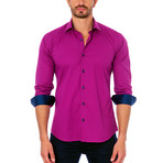 Dotted Button-Up Shirt // Fuschia + Navy (L)