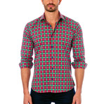 Plaid Button-Up Shirt // Green + Fuschia (M)