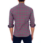 Plaid Button-Up Shirt // Green + Fuschia (S)