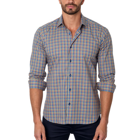 Small Plaid Button-Up Shirt // Blue + Orange (S)
