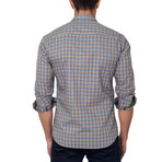 Small Plaid Button-Up Shirt // Blue + Orange (L)