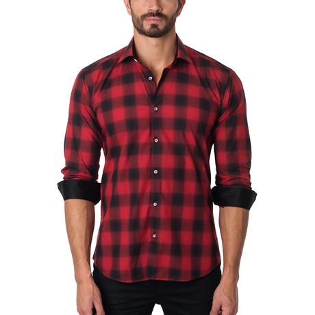 Plaid Long-Sleeve Button-Up // Red + Black (S)