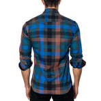 Plaid Long-Sleeve Button-Up // Grey + Blue (M)