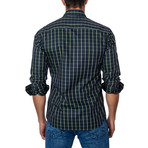 Checkered Long-Sleeve Button-Up // Navy + Green (S)