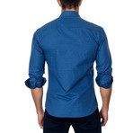 Long-Sleeve Button-Up // Blue + Navy (M)