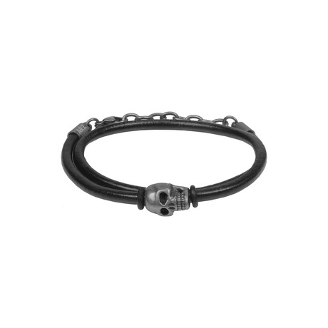 Skull Leather Bracelet // Hematite
