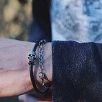 Skull Leather Bracelet // Hematite