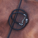 Skull Leather Bracelet // Hematite