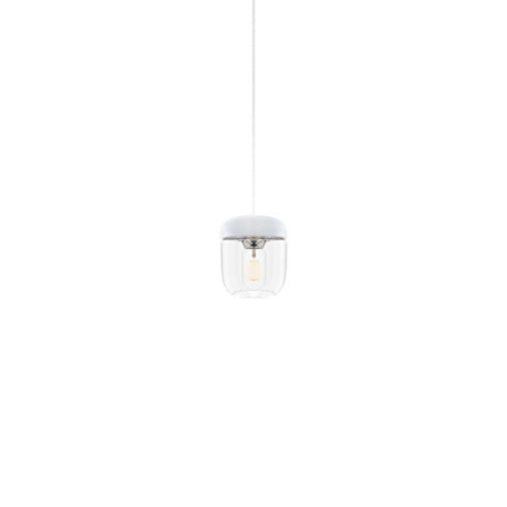 Acorn White Pendant + LED Bulb // Polished Steel (Hardwired)