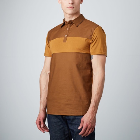 Classic Polo with Contrast Yoke // Mustard + Brown (M)