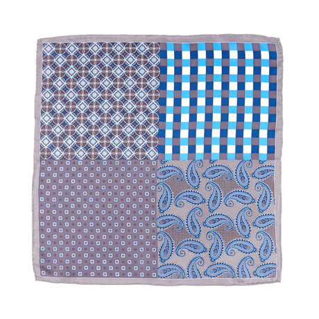 Four Squared Silk Hankie // Charcoal + Blue